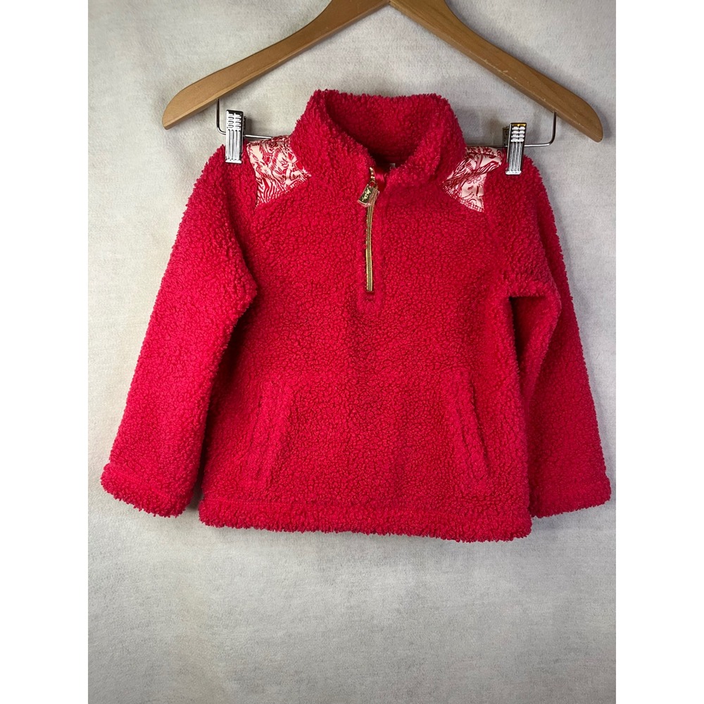 Lilly Pulitzer Girlsā Mini Wallen Half-Zip Sherpa Raspberry Rouge 3T